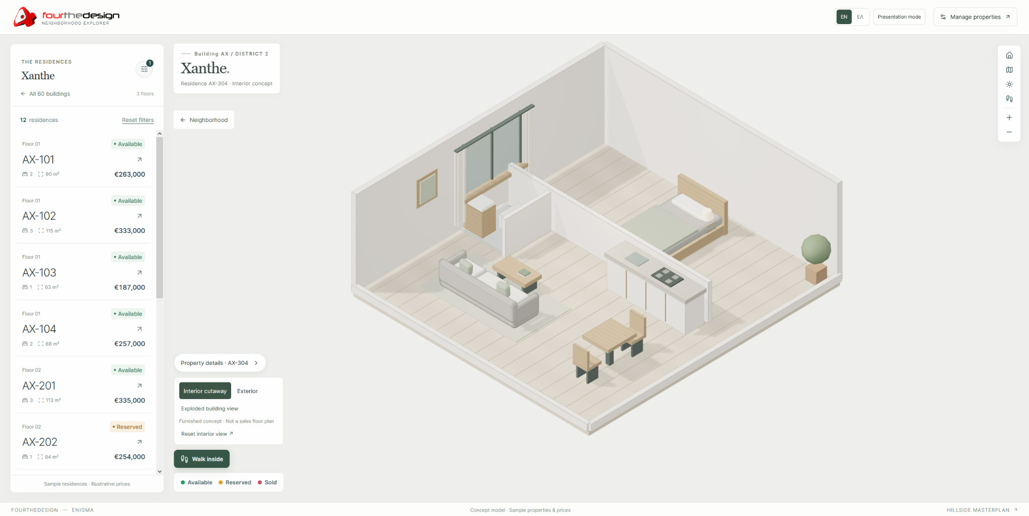3D apartment interior cutaway