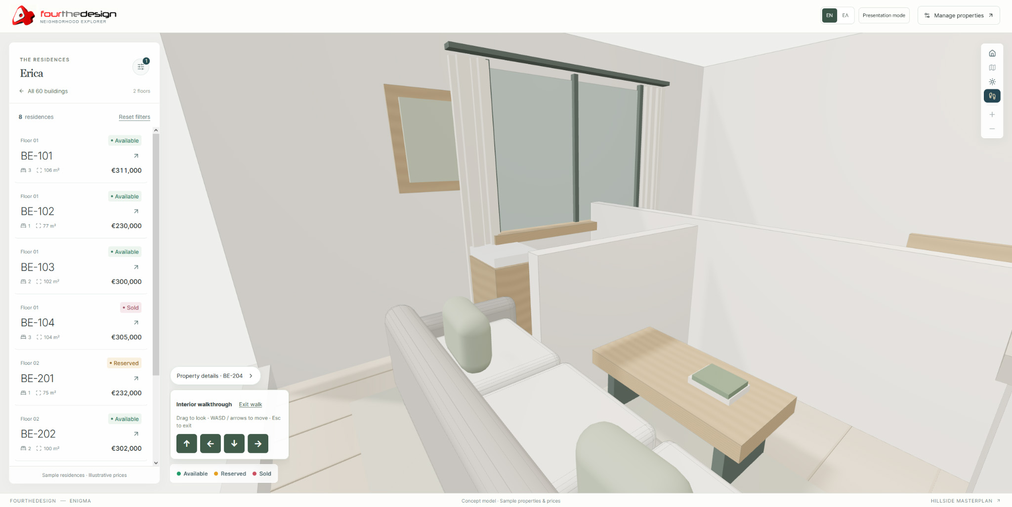 Interactive 3D interior walkthrough