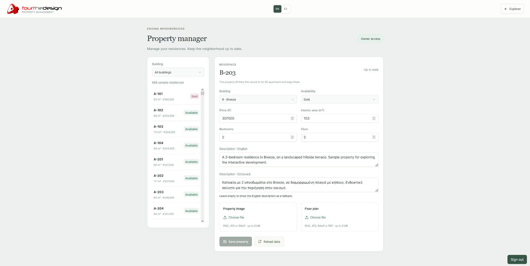 Real estate property management dashboard