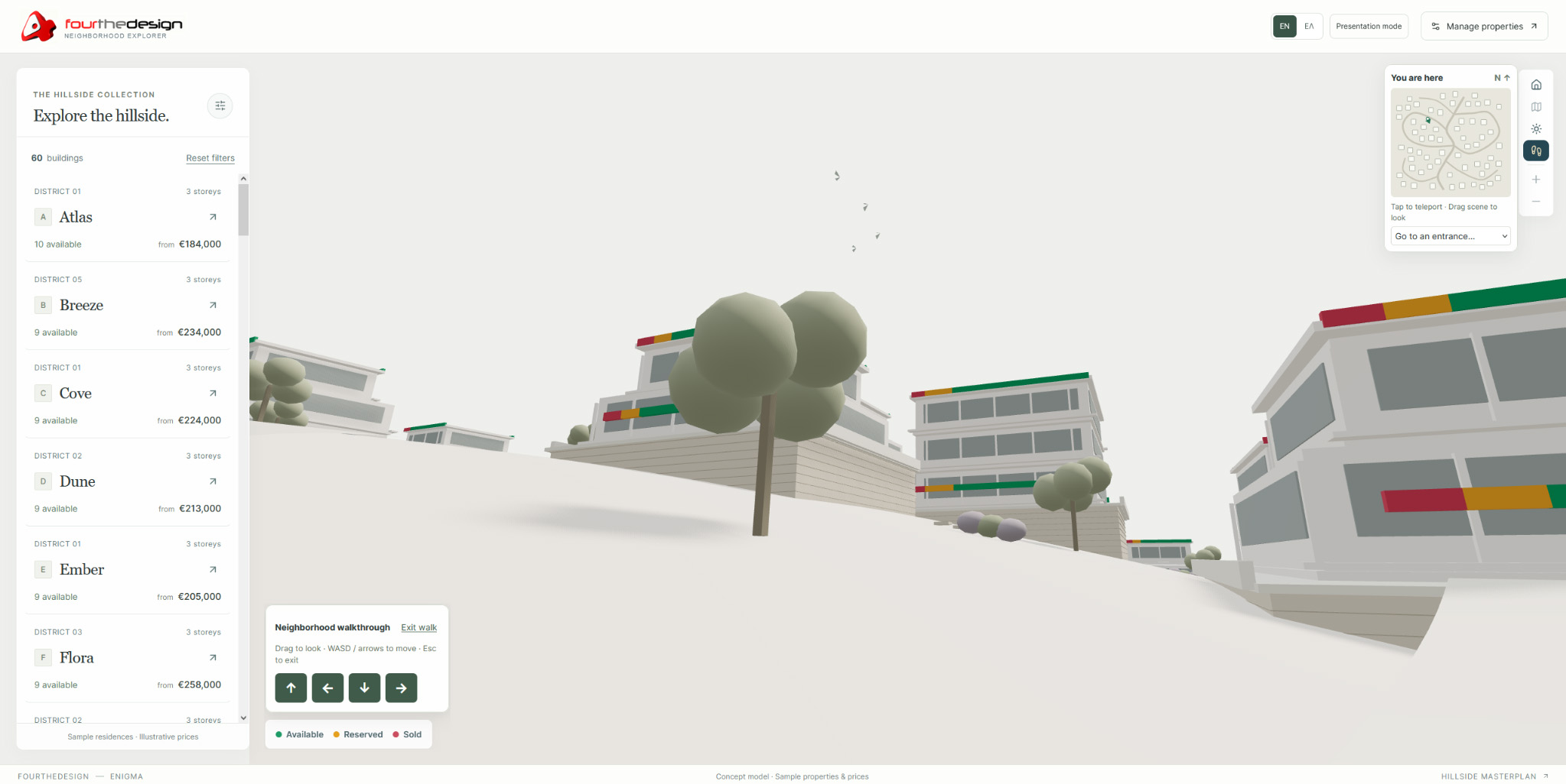 Interactive Web 3D neighborhood walkthrough